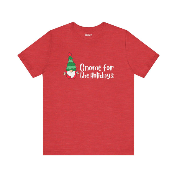 Gnome for the Holidays premium soft tee in red, featuring a festive Christmas gnome design, perfect for holiday celebrations.