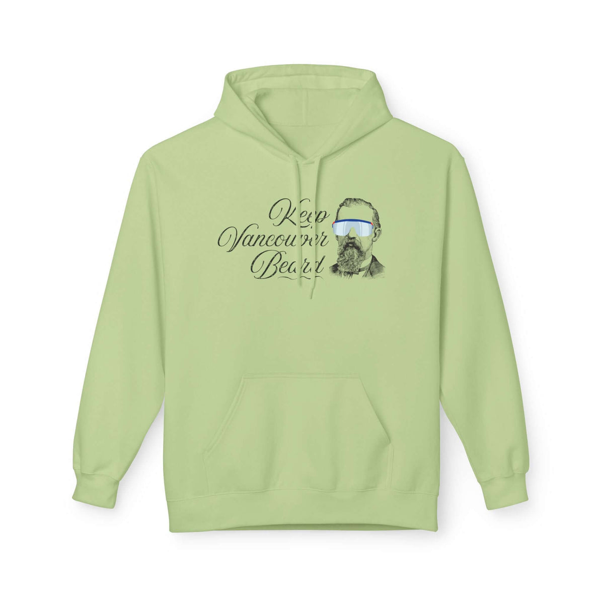 Keep Vancouver Beard Hoodie in light green featuring a vintage bearded icon design.