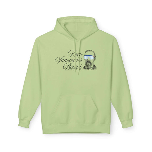 Keep Vancouver Beard Hoodie in light green featuring a vintage bearded icon design.