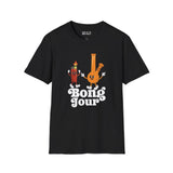 Bong Jour Softstyle T-Shirt featuring playful bong and lighter characters with text design.