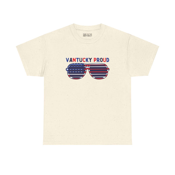 "Shades of Vantucky Proud athletic tee with sunglasses design, perfect for showcasing local pride and Fourth of July flair."