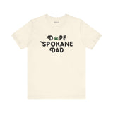 Dope Spokane Dad t-shirt with marijuana leaf graphic, celebrating local style in Lilac City and Washington state pride.