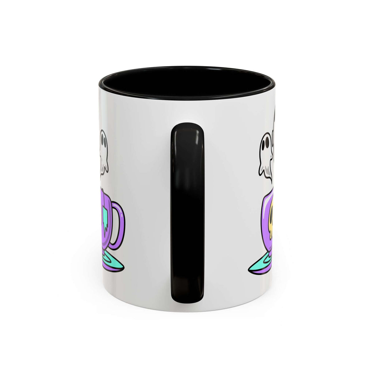 Let's Have a Spooky Tea Mug featuring a pastel purple cup with ghost steam and a tiny skull.