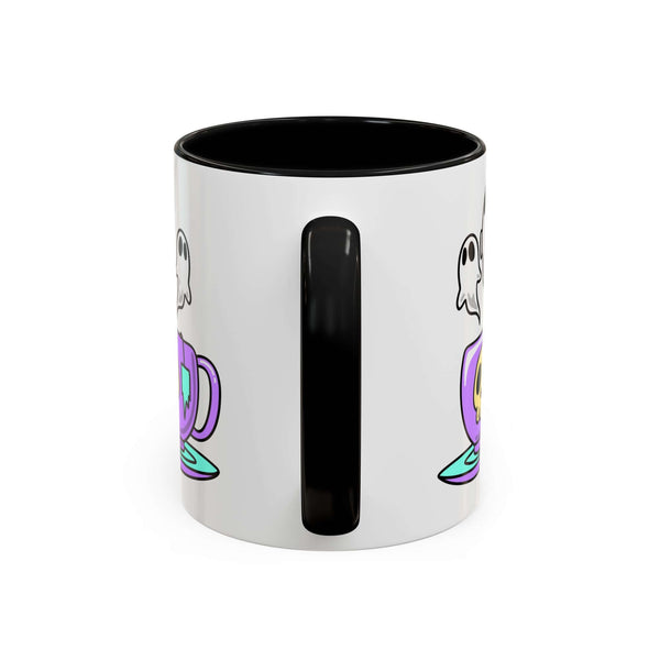 Let's Have a Spooky Tea Mug featuring a pastel purple cup with ghost steam and a tiny skull.