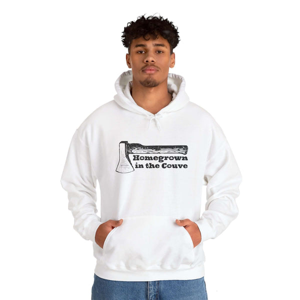 Homegrown in the Couve hoodie with illustrated axe, perfect for Pacific Northwest pride and outdoor adventures.