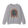 Gray sweatshirt with "Born to Be in the Dirt" design featuring a biker, promoting adventure and outdoor spirit in the Pacific Northwest.