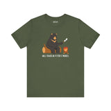 Will Trade Wi-Fi for S'mores tee featuring a bear by a campfire roasting marshmallows, perfect for outdoor enthusiasts.