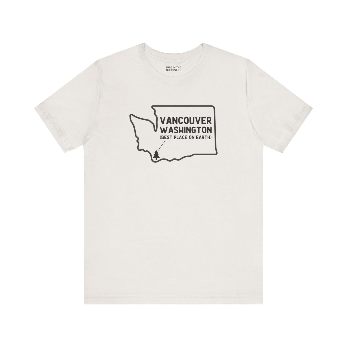 Vancouver Washington soft tee featuring state outline and heart design, perfect for showing hometown pride.