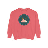 Minimalist Forest in a Northwest Style Garment Dyed Relaxed Sweatshirt with mountain graphic in a circular design.