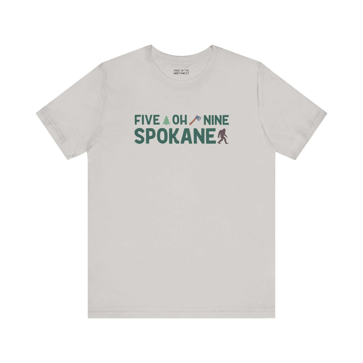 "Five Oh Nine Roots Soft Tee with Spokane text and axe, tree design, celebrating local pride and style"