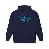 Locally Hated hoodie in navy featuring cheeky retro script design for comfortable style.
