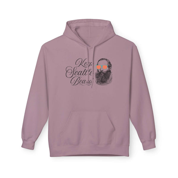 Keep Seattle Beard Hoodie in mauve with a vintage-style bearded design and funky shades.
