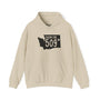 From the 509 Spokane cozy hoodie featuring Washington state silhouette and star marking Spokane.