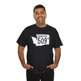 Man wearing a black From the 509 Washington State Athletic Tee featuring Spokane design.