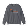 Gnomebody Loves Halloween More Than Me sweatshirt featuring a skeleton gnome with Halloween balloons on a cozy gray background.