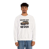 Never Say Never Vintage 80s Van Sweatshirt featuring a Dodge Caravan graphic, perfect for casual outings.