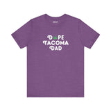 Dope Tacoma Dad soft tee in purple with playful marijuana leaf design, perfect for cool dads in Washington.