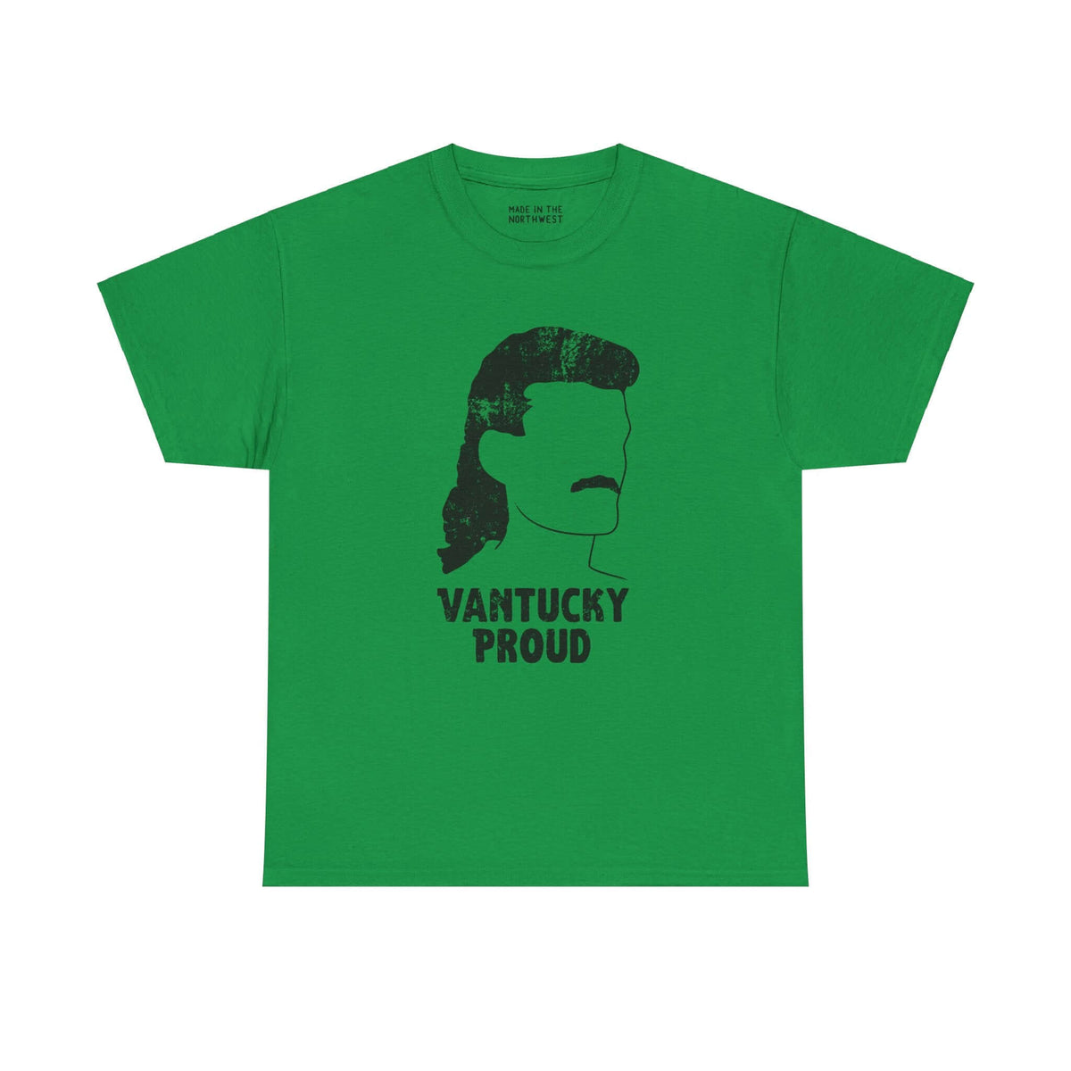 Green Vantucky Proud tee featuring Billy Ray Slammer silhouette, celebrating bold style and carefree spirit