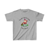 Kids' grey t-shirt with colorful gnome and text 