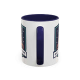 Go Camping Coffee Mug with colorful design, campfire icon, and contrasting colored handle.