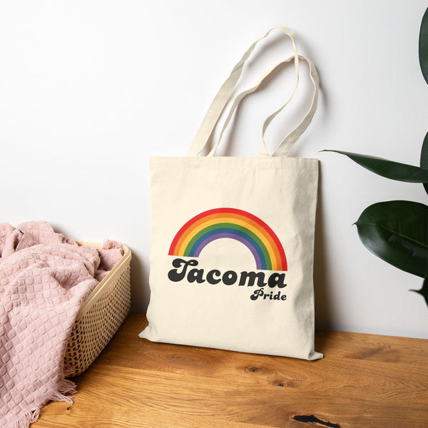 Retro Rainbow Tacoma Pride Cotton Canvas Tote Bag