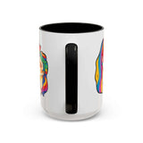Pride Lesbian Couple Mug featuring colorful artwork and a glossy white finish with a contrasting black handle.