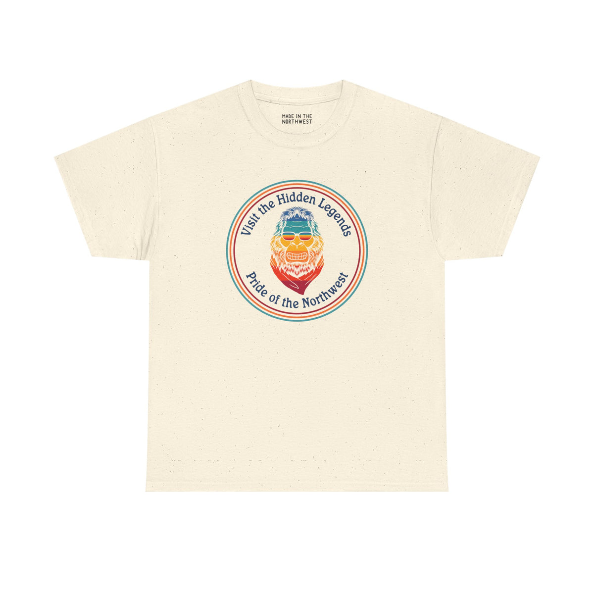Hidden Legends Pride of the Northwest athletic tee featuring a vibrant Bigfoot design and bold text.