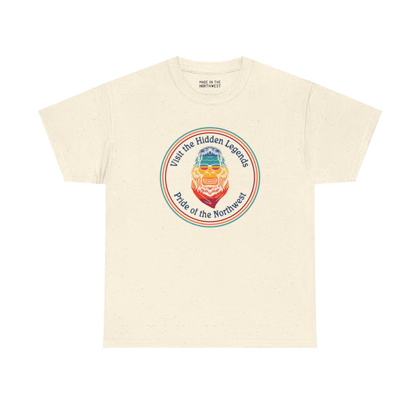Hidden Legends Pride of the Northwest athletic tee featuring a vibrant Bigfoot design and bold text.