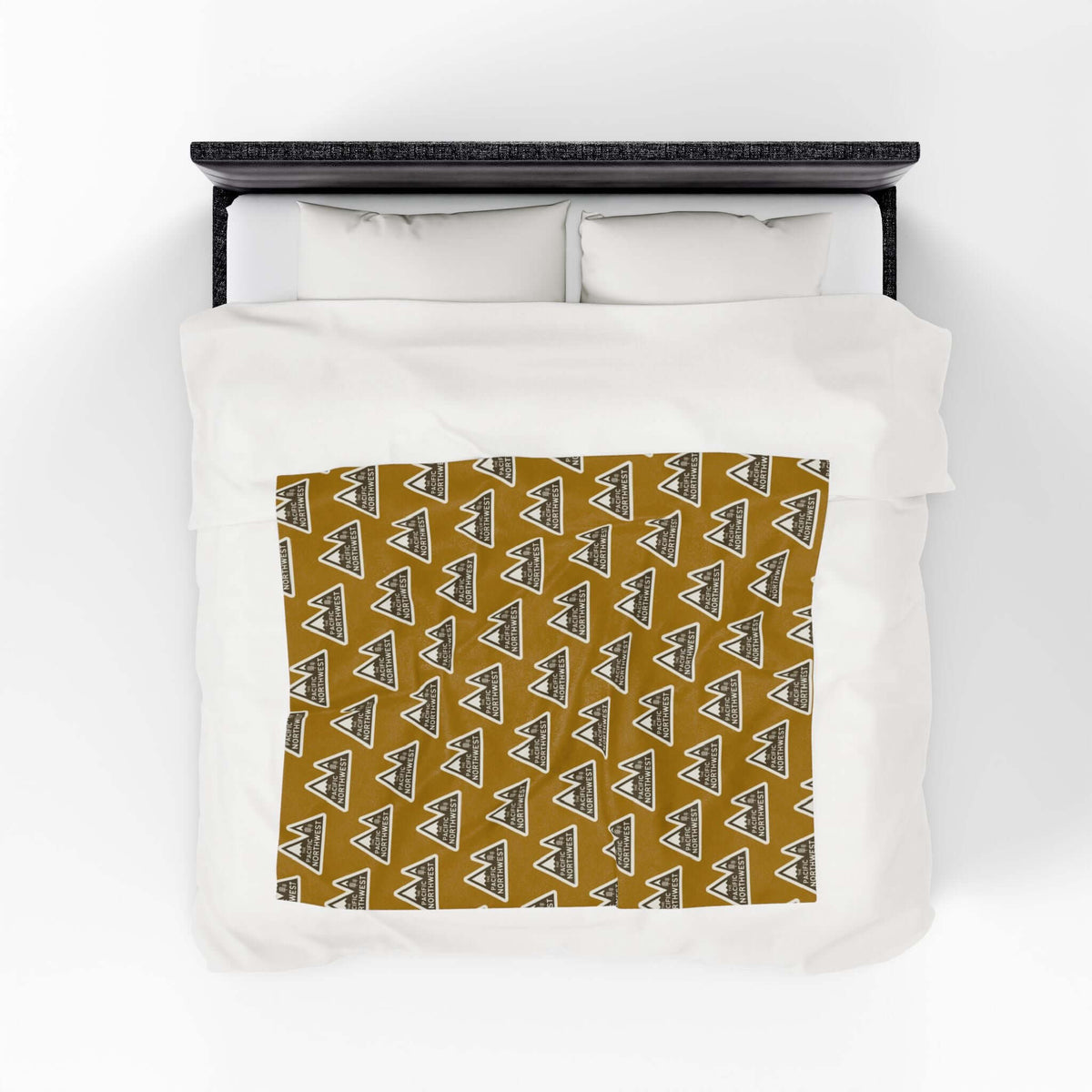 Pacific Northwest Heights Mountain Lightweight Cozy Blanket with bold geometric design on golden background.