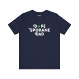 Dope Spokane Dad premium soft tee with playful marijuana leaf in navy blue, perfect for cool dads embracing local vibes.