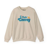 Feelin' Couvey retro sweatshirt featuring colorful flower graphic, celebrating Vancouver's spirit in a stylish beige design.