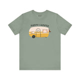 Happy Camper Adventure tee featuring a cute vintage camper design, ideal for road trips and camping love.