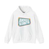 Retro Roadside Vancouver Sign Hoodie in white with vintage 50s-inspired design and bold colors.