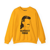 Yellow Vantucky Proud sweatshirt featuring a bold graphic of Billy Ray Slammer with text, perfect for those with a carefree spirit.