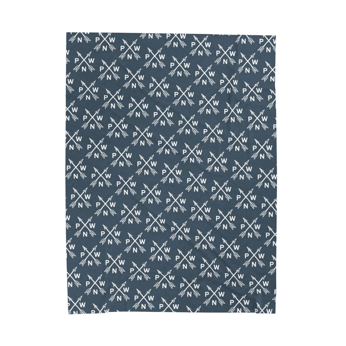 PNW Arrow Crossroads Lightweight Cozy Blanket with arrow design and PNW initials on fabric.