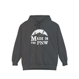Made in the PNW hoodie featuring mountain design, perfect for cozy outdoor style in the Pacific Northwest.