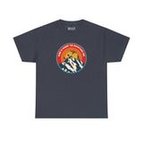 Home is Where the Mountains Are athletic tee featuring colorful PNW design with mountains and sun.