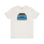 Fourth Gen Best Gen BMW Enthusiast Premium Soft Tee featuring blue front car design on a white shirt.