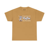 Running on Coffee and Dreams athletic tee with vintage coffee cup illustration, perfect for coffee lovers and runners.