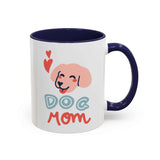 Dog Mom Mug featuring a cheerful hand-drawn pup design with vibrant colors and a C-shaped grip.