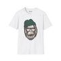 Hipster Squatch Softstyle T-Shirt featuring Sasquatch in a beanie and glasses, perfect for stylish Bigfoot enthusiasts.