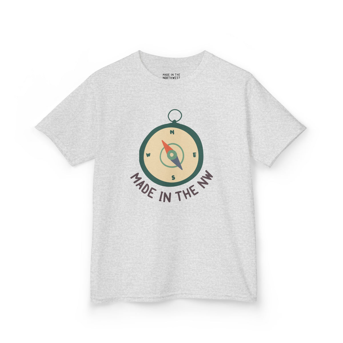 Made in the Northwest logo kids tee featuring a compass design, perfect for PNW adventurers and explorers.