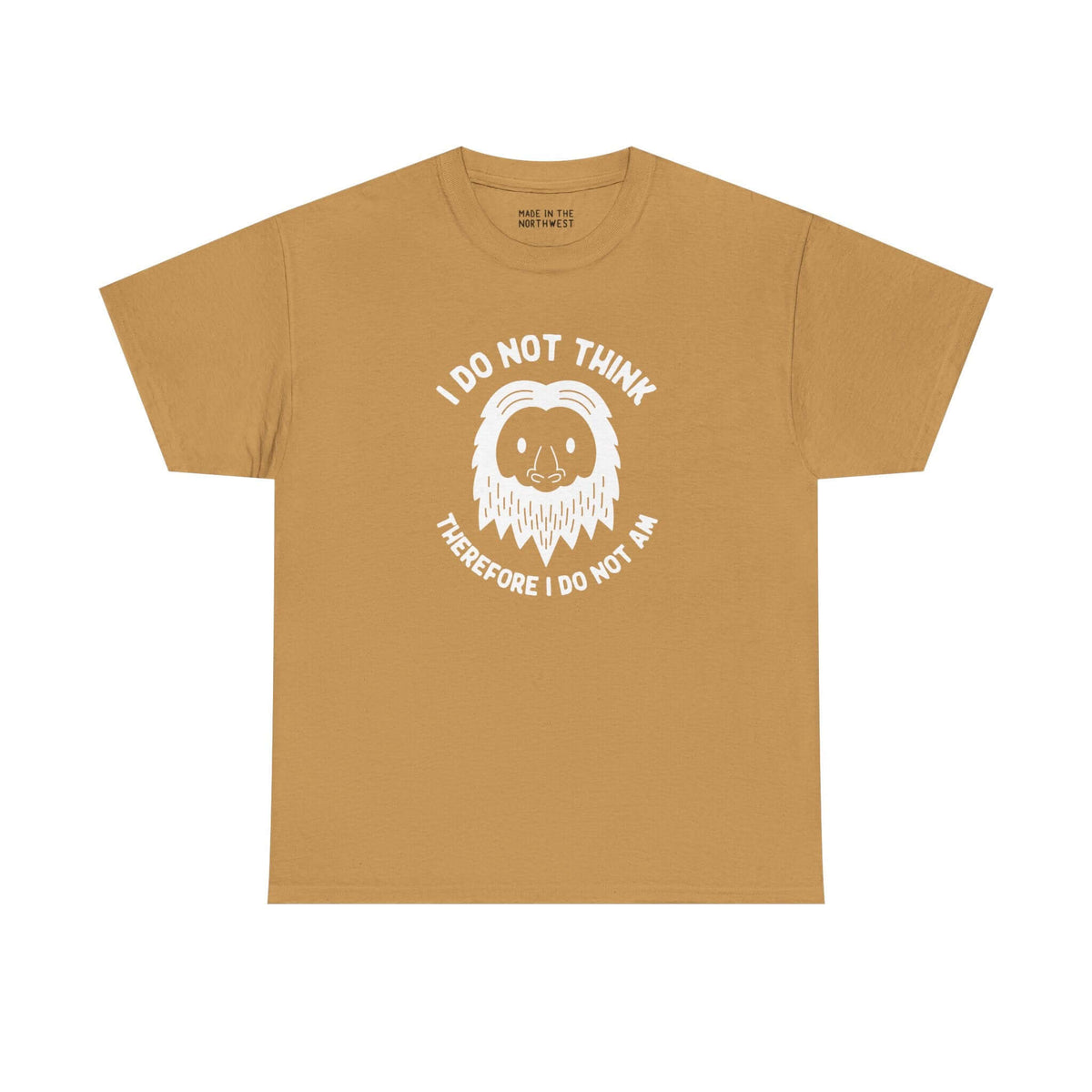 I Do Not Think Sasquatch athletic tee featuring a playful Bigfoot design and philosophical humor.
