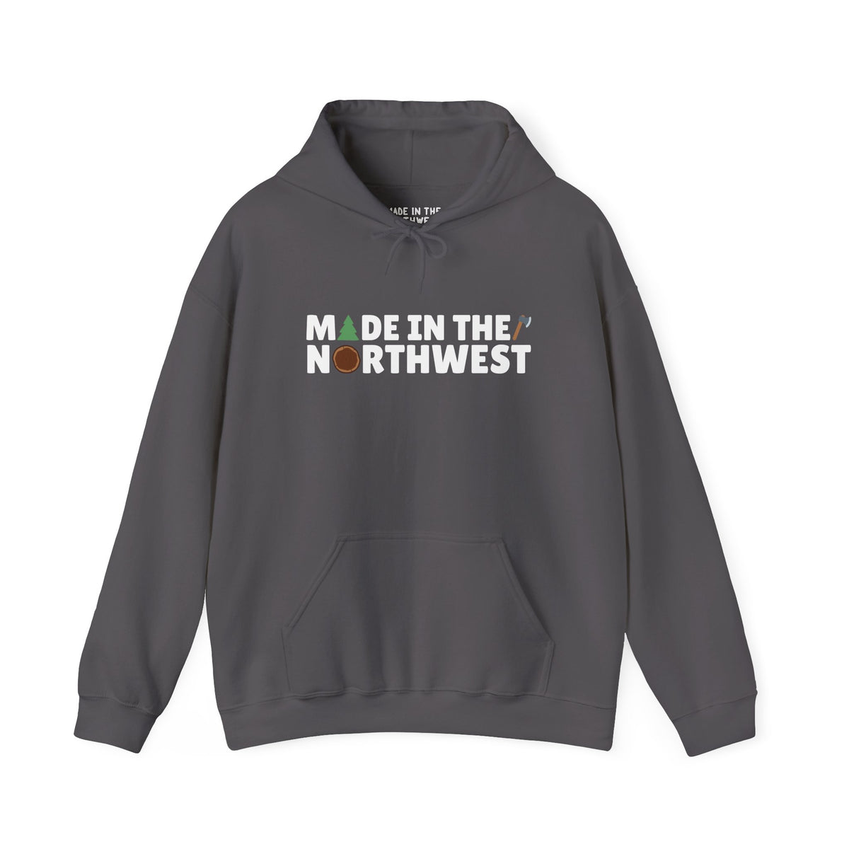 Cozy hoodie featuring the text 'Made in the Northwest' with nature-themed graphics, perfect for PNW enthusiasts.