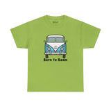 Green athletic tee featuring a classic vanagon bus with peace sign and 