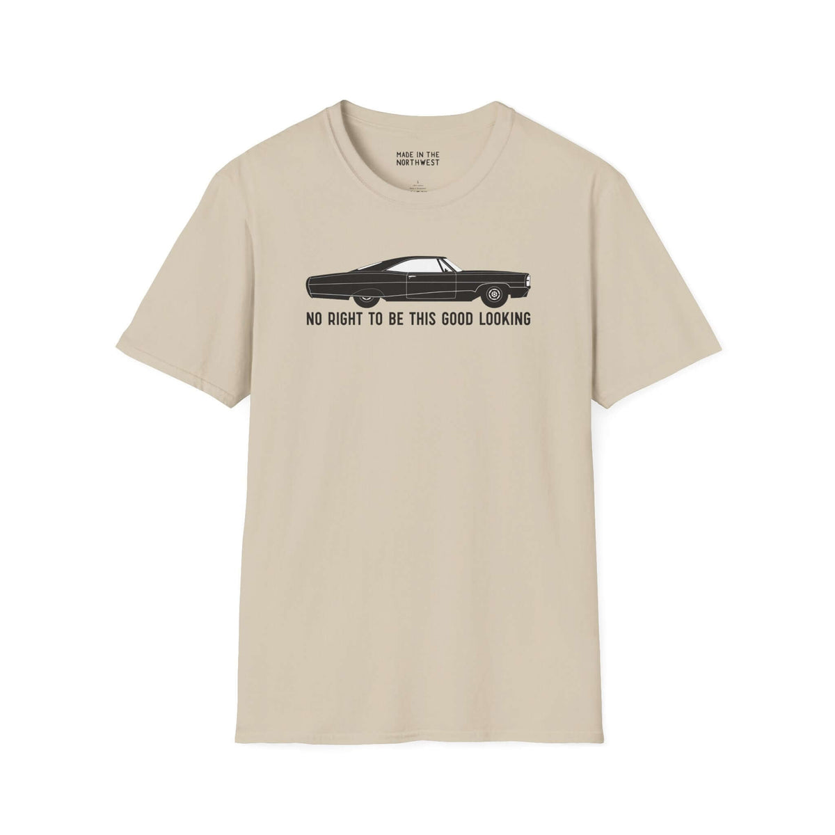 No Right to Be This Good Looking Car Softstyle T-Shirt featuring a 1965 Pontiac Bonneville Coupe design.