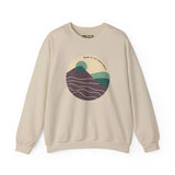 Pacific Peaks Modern Circle Sweatshirt featuring a minimalist mountain scene in a soft colorway, ideal for Northwest enthusiasts.