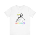 White tee with George Washington line art wearing rainbow glasses and 