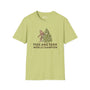 Bigfoot Hide and Seek World Champion t-shirt with green background and tree graphic.