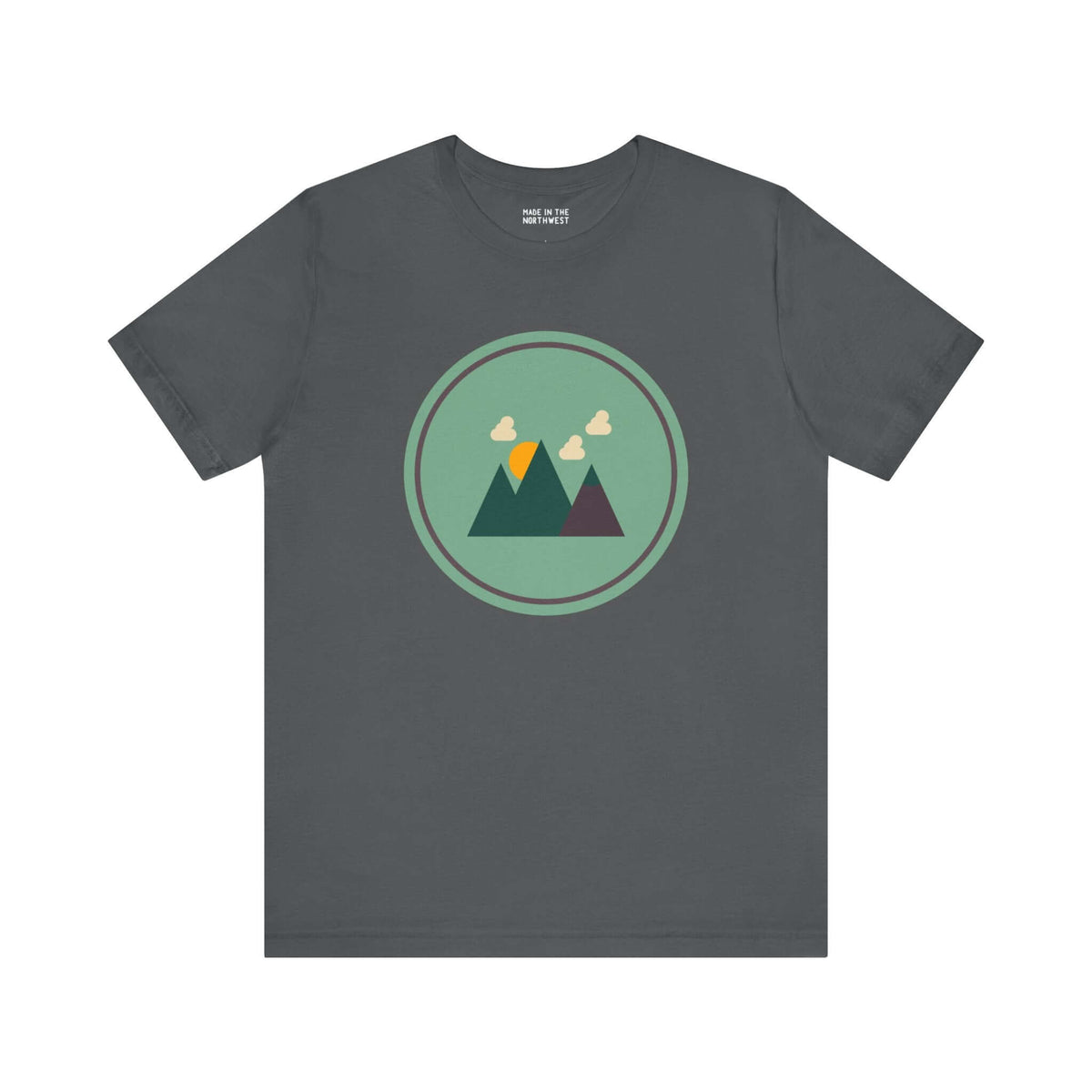 Minimalist forest tee featuring a Northwest style design with a simple mountain silhouette, perfect for nature lovers.